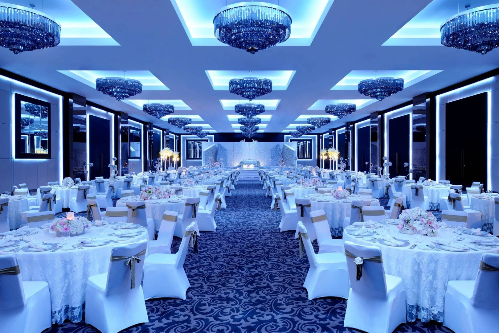 Elegant ballroom setup at JW Marriott Marquis Hotel Dubai.