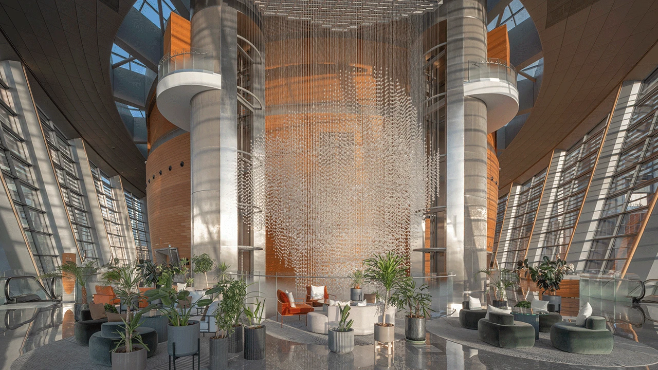 Dubai Opera lobby with modern design and indoor plants
