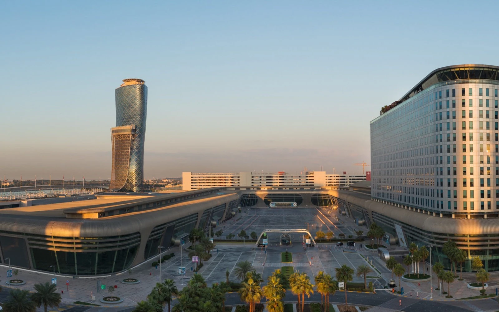 ADNEC Centre Abu Dhabi at dusk with modern architecture.