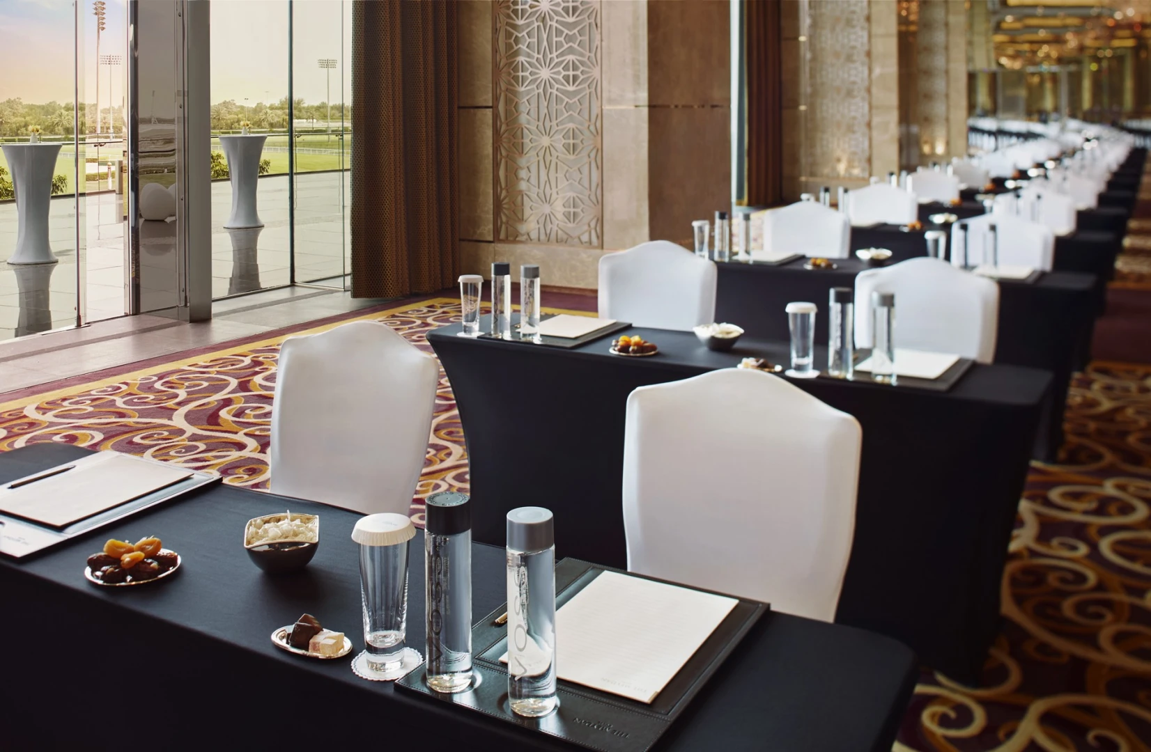 Elegant conference setup at The Meydan Hotel, Dubai.