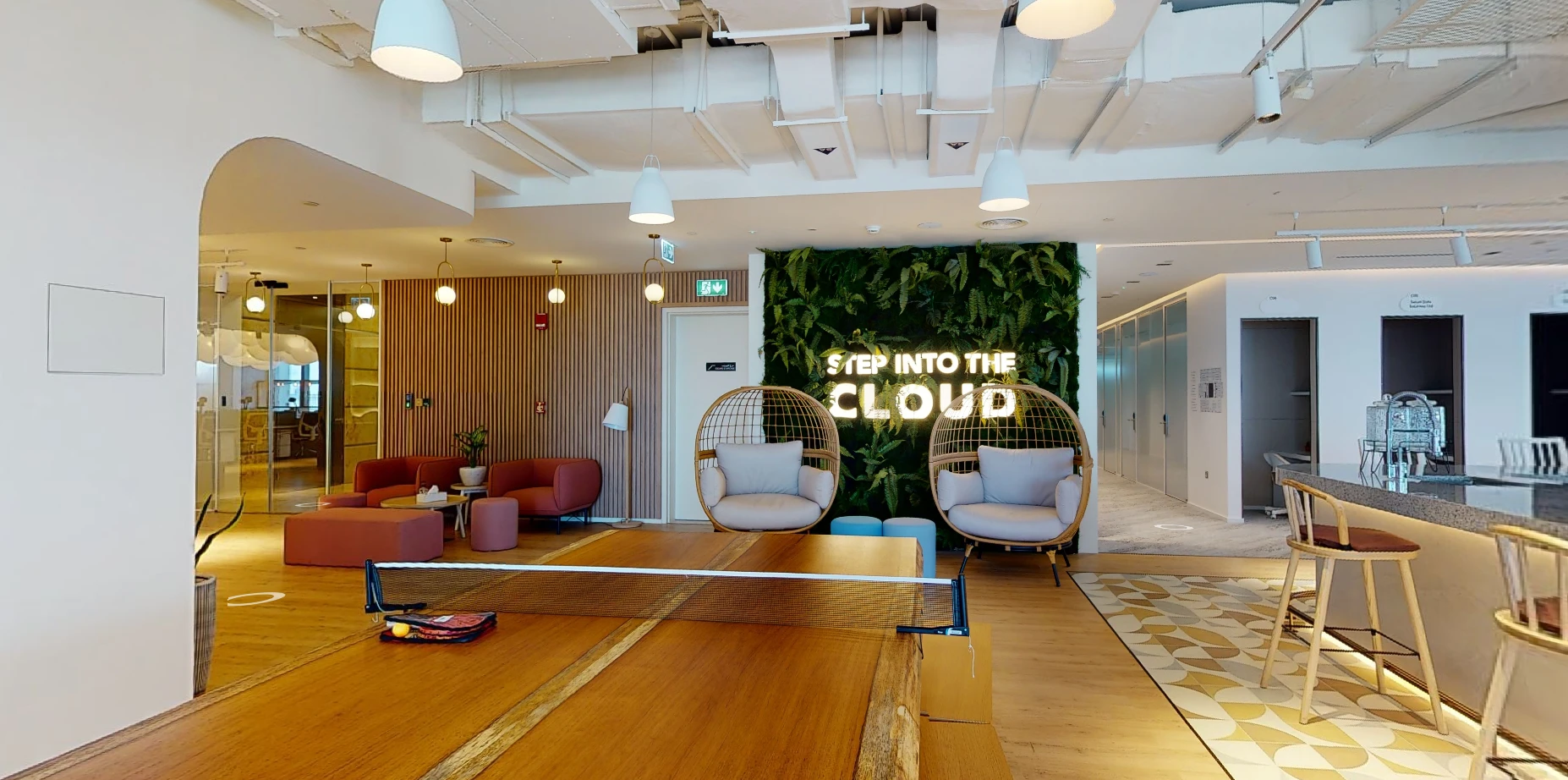 Modern lounge area at Cloud Spaces ADGM, Abu Dhabi.