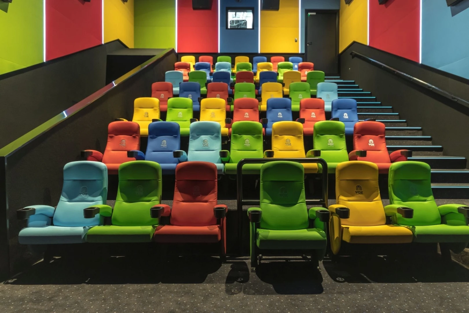 Colorful seats at VOX Cinemas Al Jimi Mall, Al Ain.