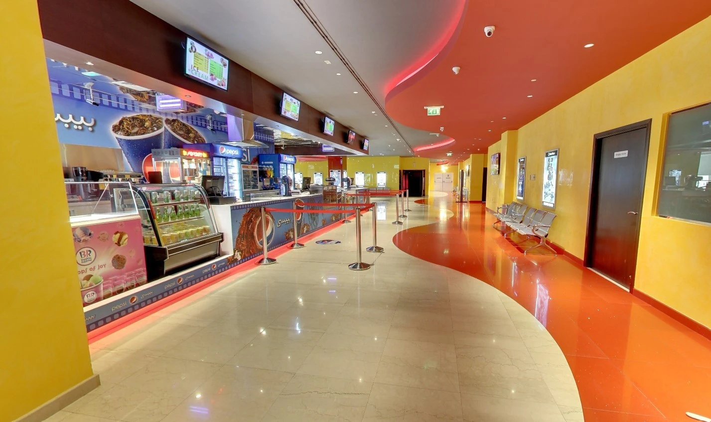 Star Cinema Barari Outlet Mall lobby with concession stands, Al Ain.
