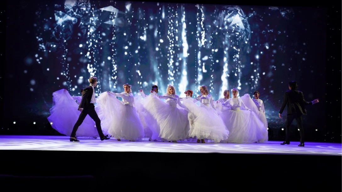 Dancers performing on stage at Riyadh Front Exhibition Conference Center.