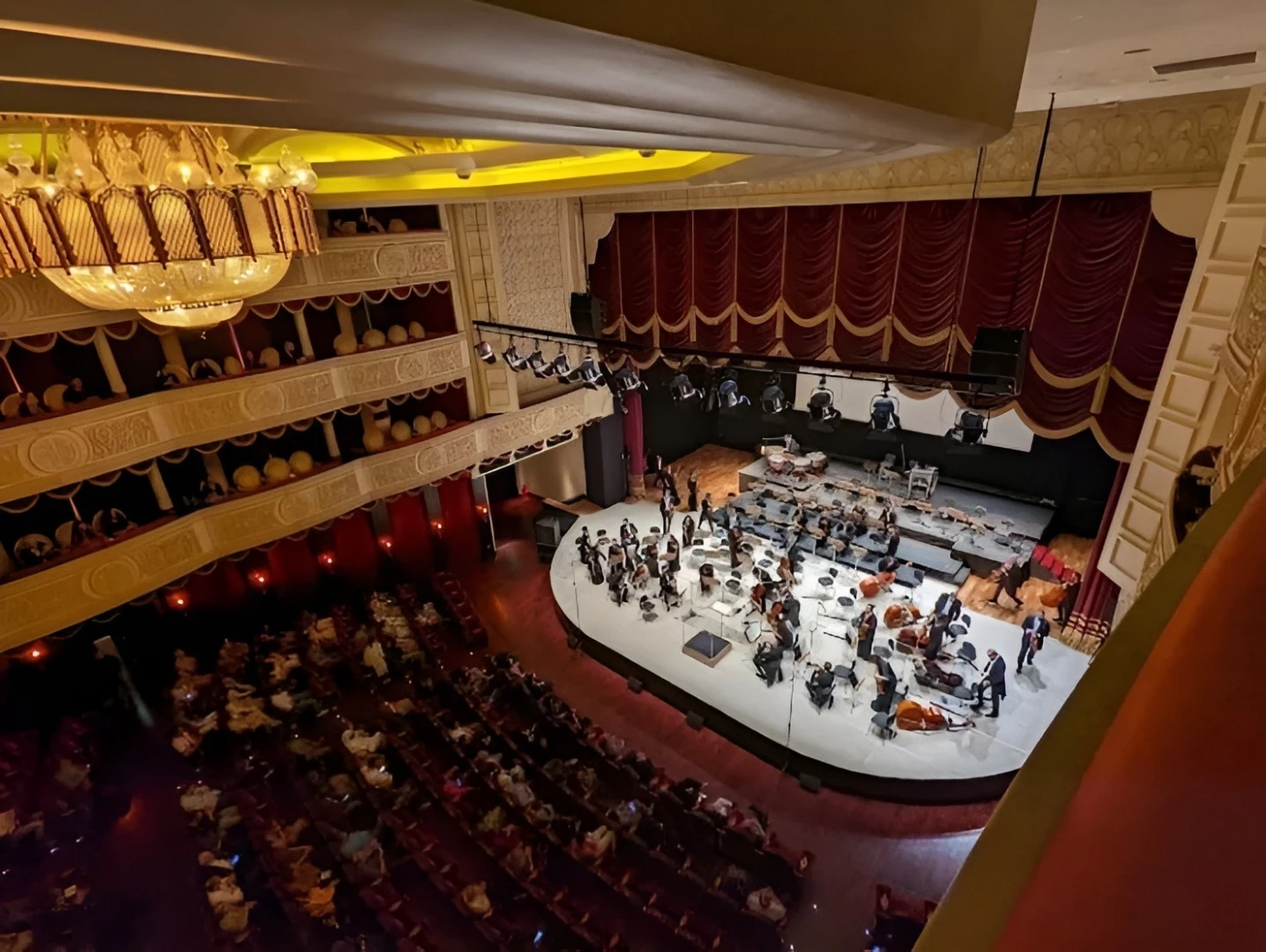 Katara Opera House interior with orchestra setup, Doha.
